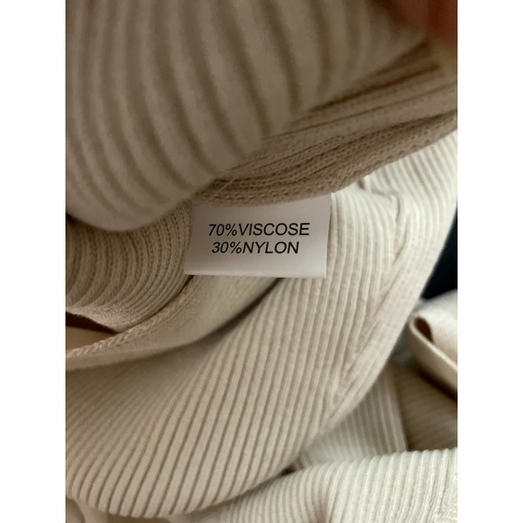 EMPOWA Anais Ribbed Beige Cream Nude Sleeveless V Neck Midi Dress One Size - Picture 6 of 6